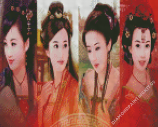 4 Chinese Women Diamond Paintings