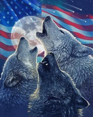 American Flag Wolves Diamond Paintings