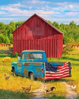 Barn And American Truck Diamond Paintings