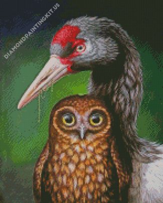 Black Necked Crane And Owl Diamond Paintings