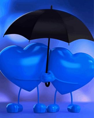 Blue Hearts Under Umbrella Diamond Paintings