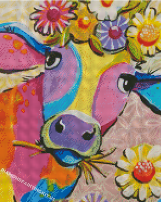 Colorful Cow Wearing Flower Crown Diamond Paintings