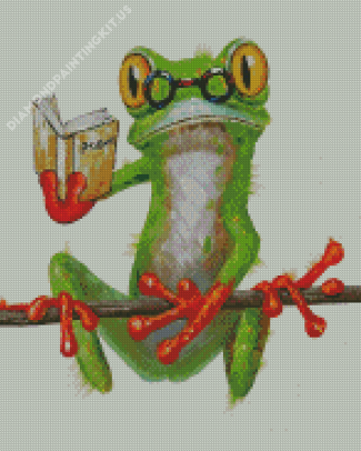 Frog In Glasses Reading Diamond Paintings