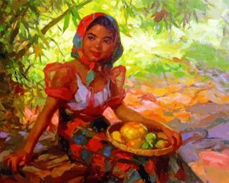 Fruit Gatherer by Fernando Amorsolo Diamond Paintings