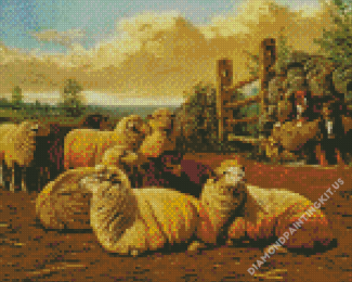 Sheep And Dog In The Farm Diamond Paintings