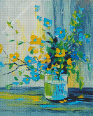 Abstract Blue Yellow Flowers Vase Diamond Paintings