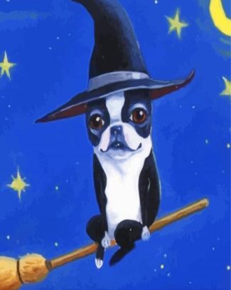 Aesthetic Boston Terrier Witch Diamond Paintings