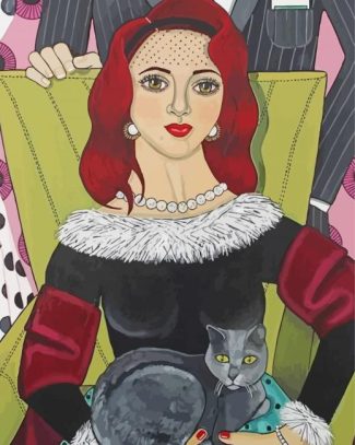 Aesthetic Woman In Chair With Cat Diamond Paintings