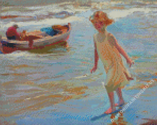 Blonde Little Girl In Beach Joaquin Sorolla Diamond Paintings
