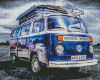 Blue Campervan Volkswagen Diamond Paintings