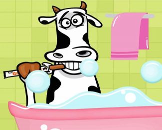 Cute Cow In Bath Tub Diamond Paintings