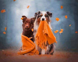 Cute Dogs In Autumn Diamond Paintings