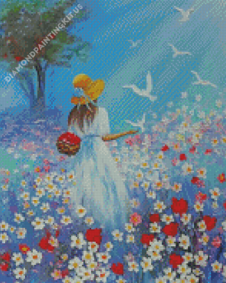 Girl In Flowers Garden Art Diamond Paintings