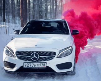 Mercedes Smoke Car In Snow Diamond Paintings