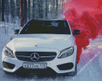 Mercedes Smoke Car In Snow Diamond Paintings