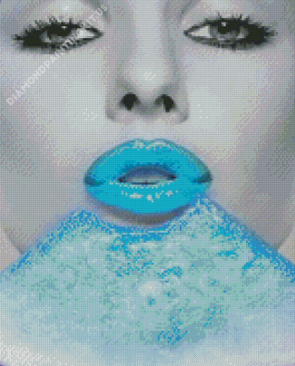 Monochrome Lady With Blue Lips Diamond Paintings