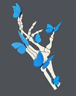 Skeleton Hand With Blue Butterflies Diamond Paintings