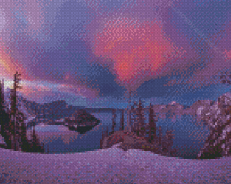 Beautiful View Of Crater Lake In Snow Diamond Paintings