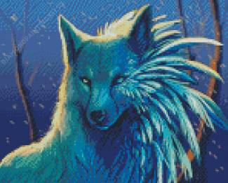 Blue Wolf And Feathers Diamond Paintings