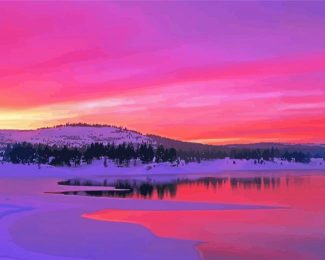 California Pink Sunset At Boca Reservoir Diamond Paintings