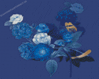 Illustration Blue Flowers Diamond Paintings