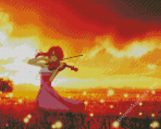 Sunset Anime Girl Playing Violin Diamond Paintings