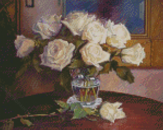 Vintage White Flowers In Glass Vase Diamond Paintings