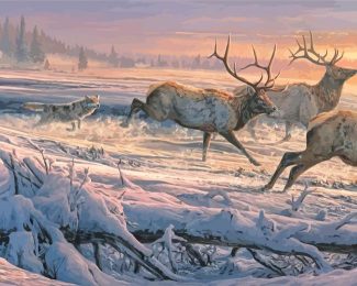 Wolves And Elks Diamond Paintings