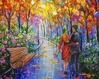 Abstract Couple Walking In Garden On Spring Diamond Paintings