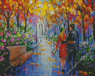 Abstract Couple Walking In Garden On Spring Diamond Paintings