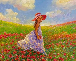 Abstract Lady In Poppy Field Diamond Paintings