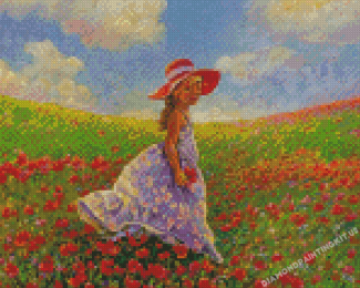 Abstract Lady In Poppy Field Diamond Paintings