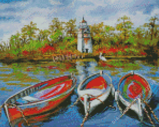 Abstract Boats And Lighthouse Diamond Paintings