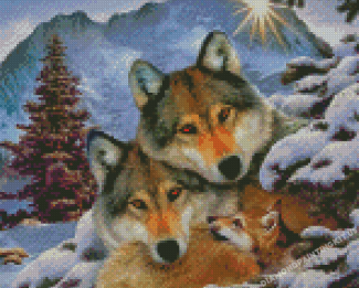 Adorable Wolf family Diamond Paintings