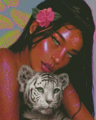 Aesthetic Black Lady And Tiger Diamond Paintings