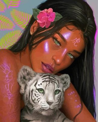 Aesthetic Black Lady And Tiger Diamond Paintings