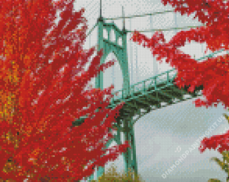 Aesthetic Red Tree And Bridge Diamond Paintings