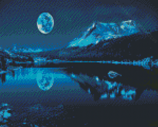 Aesthetic Snowy Mountains Full Moon Diamond Paintings