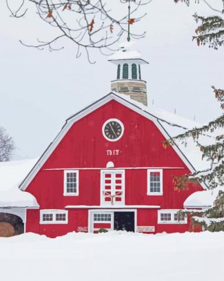 Aesthetic Barn In Snow Diamond Paintings