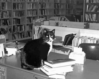 Black And White Cat Library Diamond Paintings