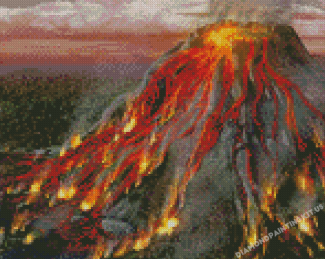 Cartoon Volcano Erupting Landscape Diamond Paintings