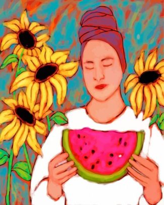 Girl With Watermelon Diamond Paintings