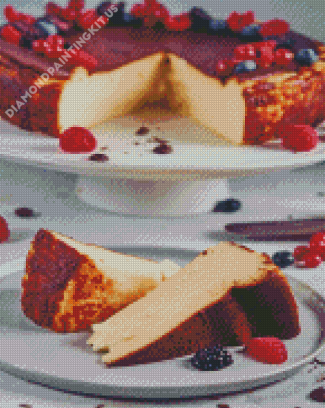 San Sebastian Cheesecake With Blueberries And Raspberries Diamond Paintings