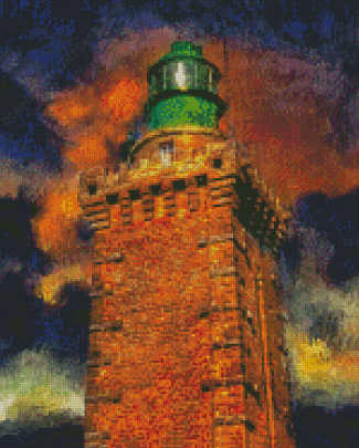 Brick Lighthouse With Green Head Art Diamond Paintings