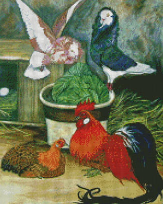 Chickens And Pigeons Diamond Paintings