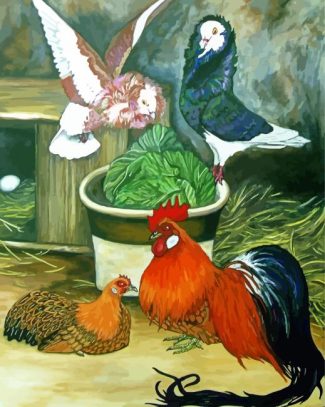 Chickens And Pigeons Diamond Paintings