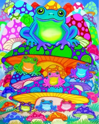 Colorful Frogs And Mushrooms Diamond Paintings