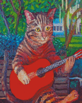 Abstract Guitar And Cat Diamond Paintings