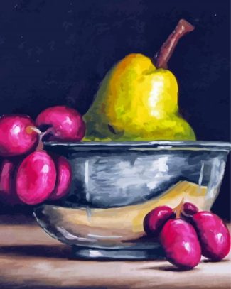 Abstract Silver Bowl Fruits Diamond Paintings