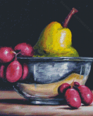 Abstract Silver Bowl Fruits Diamond Paintings